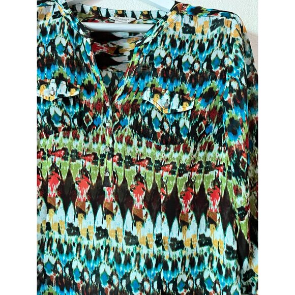 Ariat Womens Multicolor Abstract 3/4 Sleeve Tunic Top Small Lightweight Boho - Picture 2 of 8